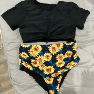 SHEIN plus size swim suit sunflowers